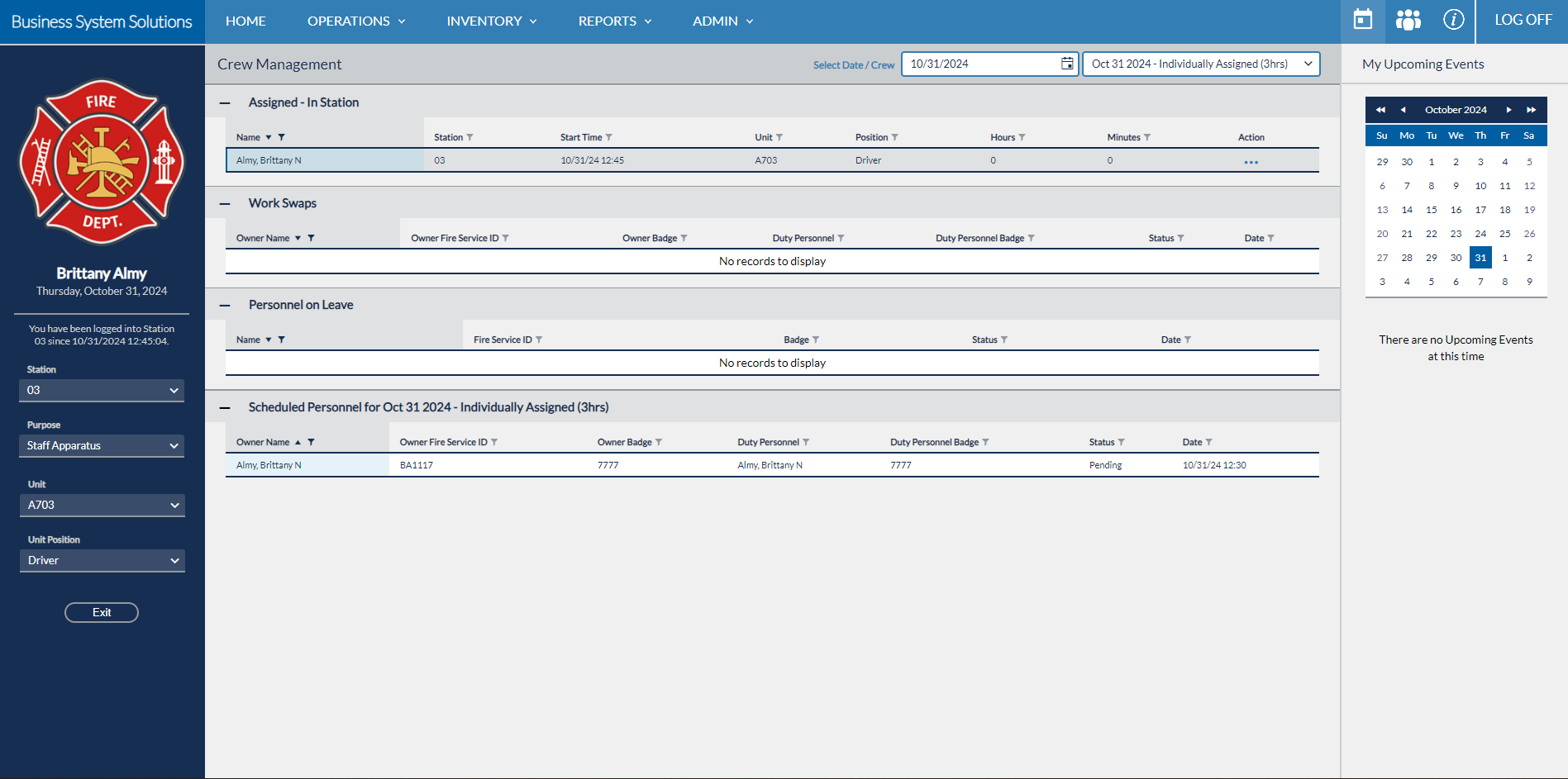 FMS Crew Management page