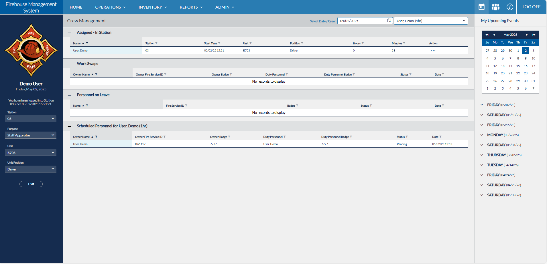 FMS Crew Management page