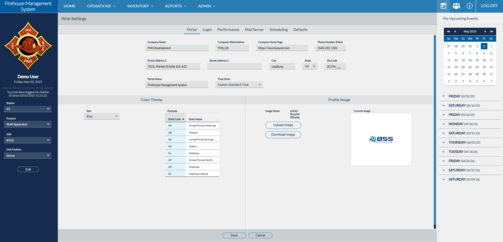 FMS Web Settings page