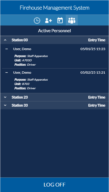 Mobile Active Personnel page