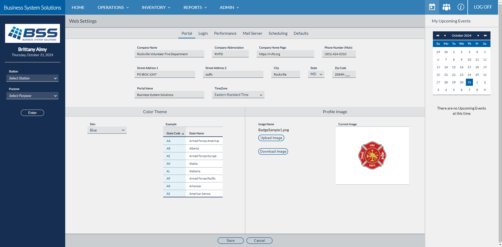 FMS Web Settings page